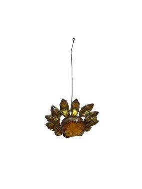 Vintage Amber Glass Flower Hat Pin Sunflower Long Wire Stem Gold-Tone Sunburst